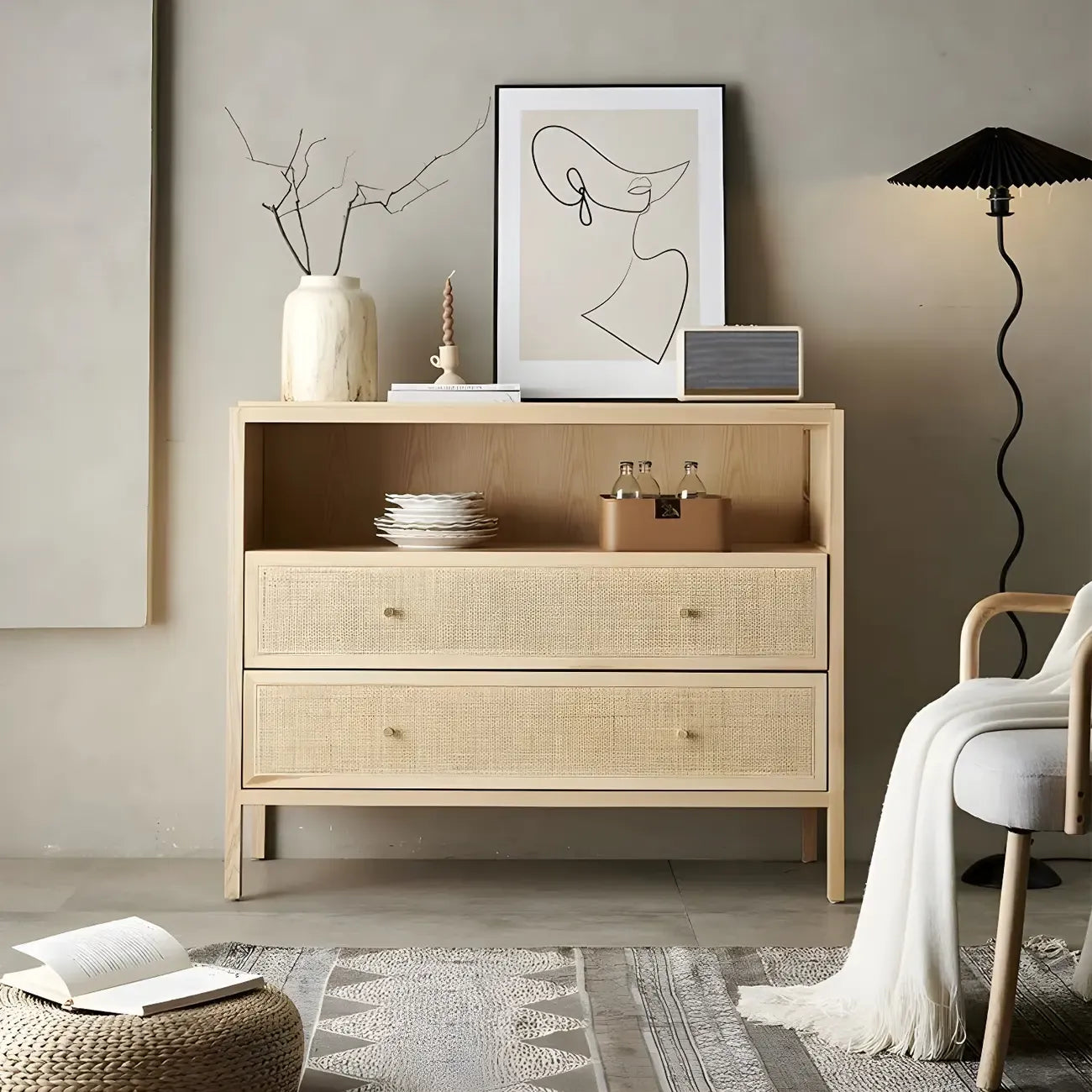Commodes de célibataire tropicales en bois naturel avec tiroirs