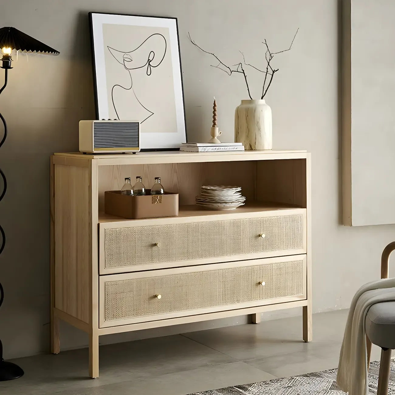 Commodes de célibataire tropicales en bois naturel avec tiroirs