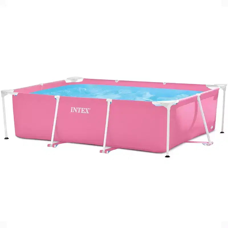 Intex 28266EH 7'L x 5'W x 23-5/8H Rectangular Metal Frame Above Ground Outdoor Backyard Swimming Pool, 439 Gallons of Water, Pink
