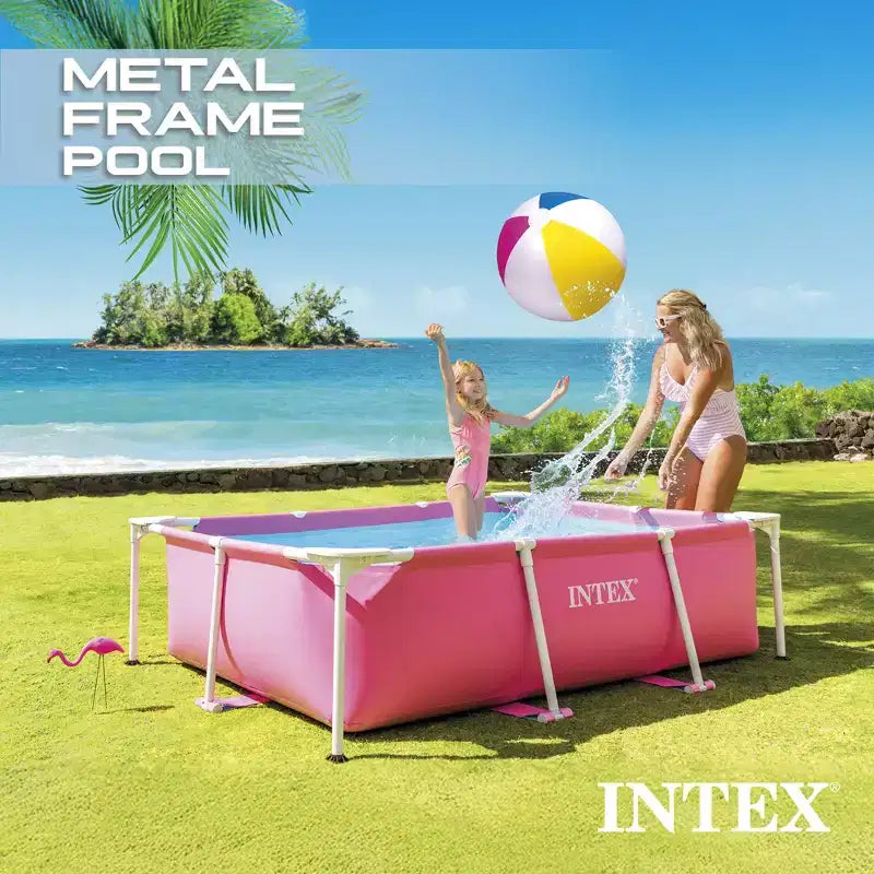 Piscine rectangulaire hors sol Intex 28266EH avec cadre métallique de 2,13 m de long x 1,52 m de large x 60 cm de haut, pour extérieur et jardin, 1 662 litres d'eau, rose