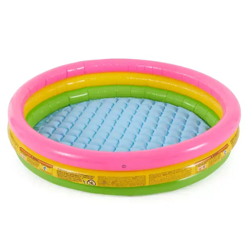 Intex Piscine gonflable pour enfants Sunset Glow colorée de 58 x 13 pouces pour l'arrière-cour et petites balles en plastique multicolores Fun Ballz avec sac de transport, lot de 100
