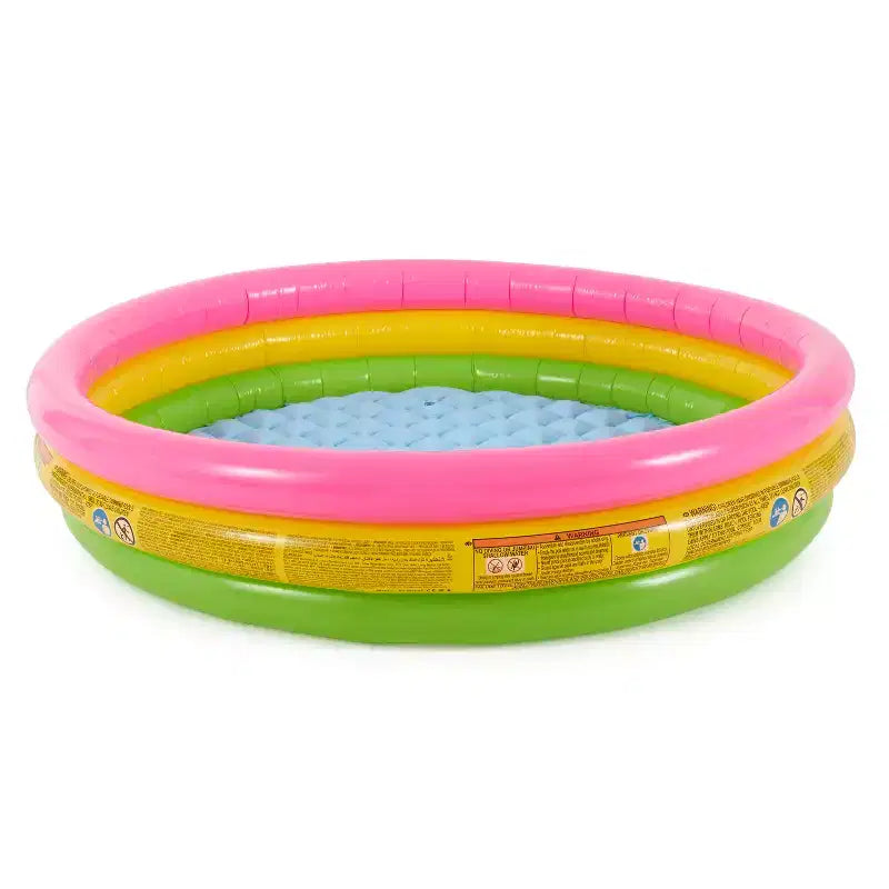 Intex Piscine gonflable pour enfants Sunset Glow colorée de 58 x 13 pouces pour l'arrière-cour et petites balles en plastique multicolores Fun Ballz avec sac de transport, lot de 100
