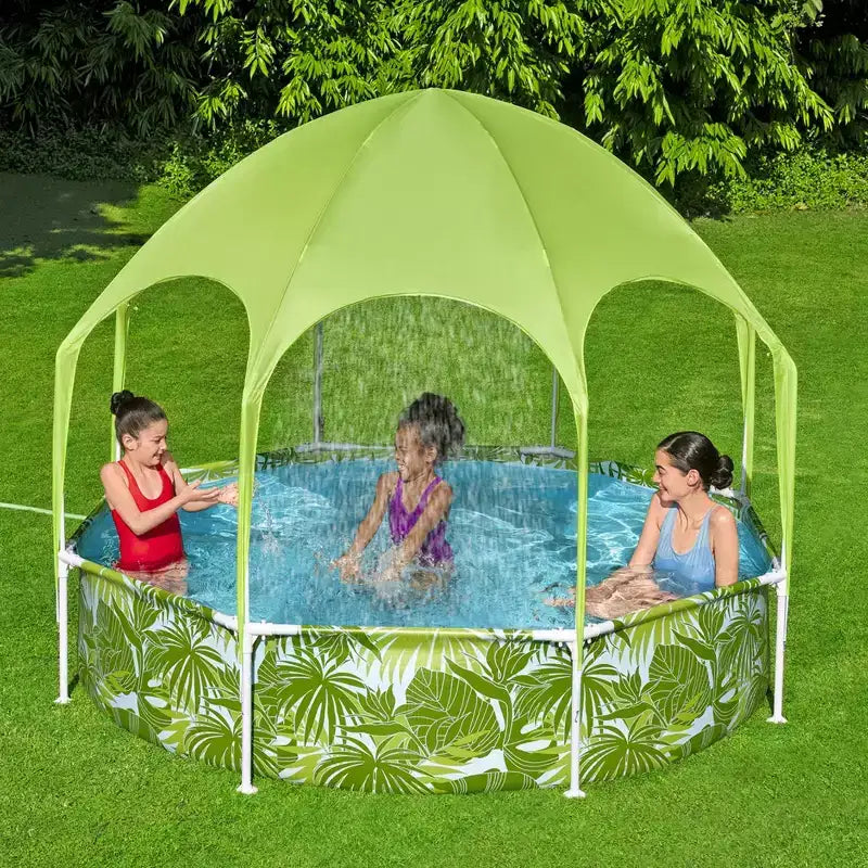 Piscine ronde hors-sol H2OGO! Splash-in-Shade pour enfants avec pare-soleil, Verte