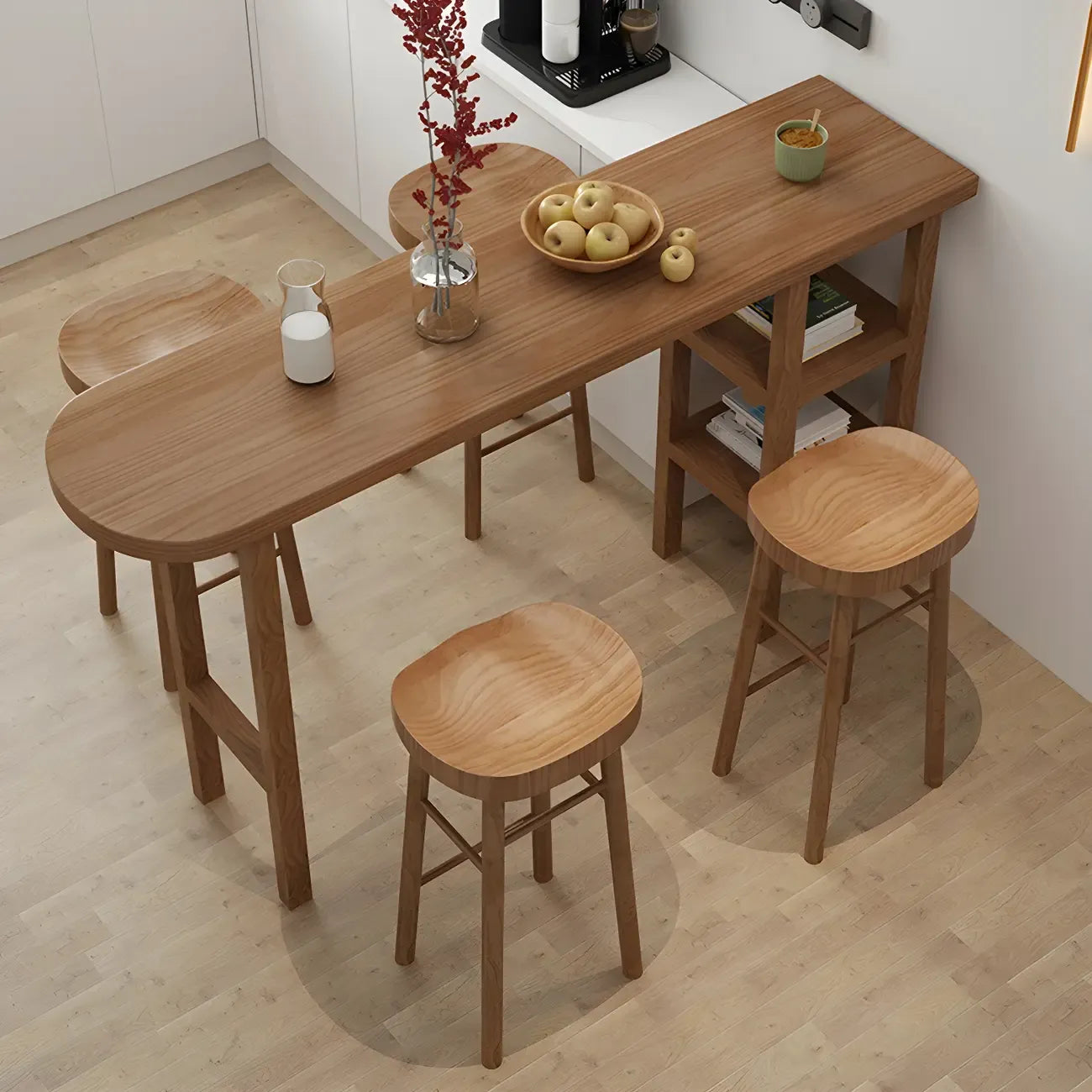 Tables de bar modernes en bois brun avec rangements pour salle à manger