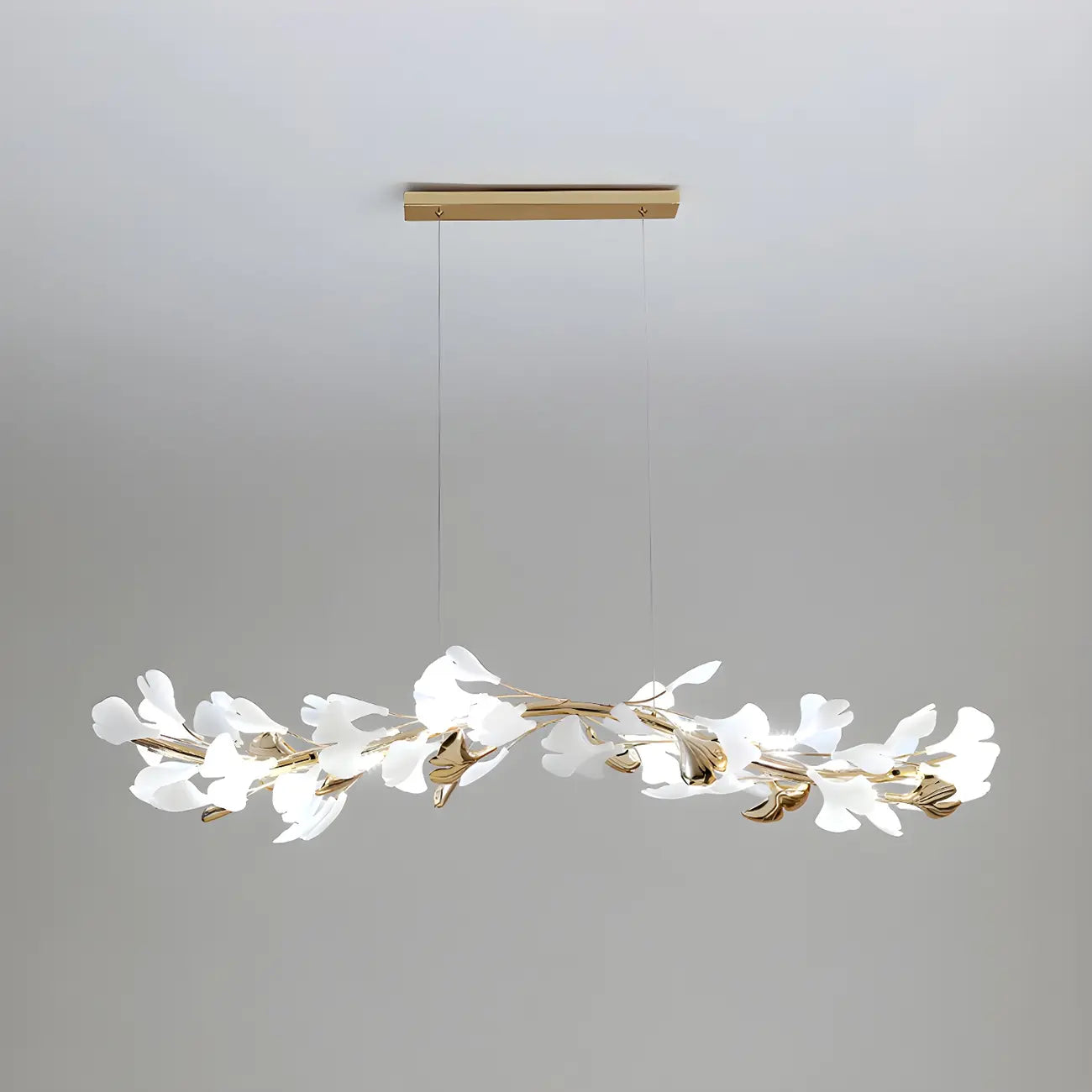 Lampadario da isola moderno regolabile a 8 luci a foglia, bianco
