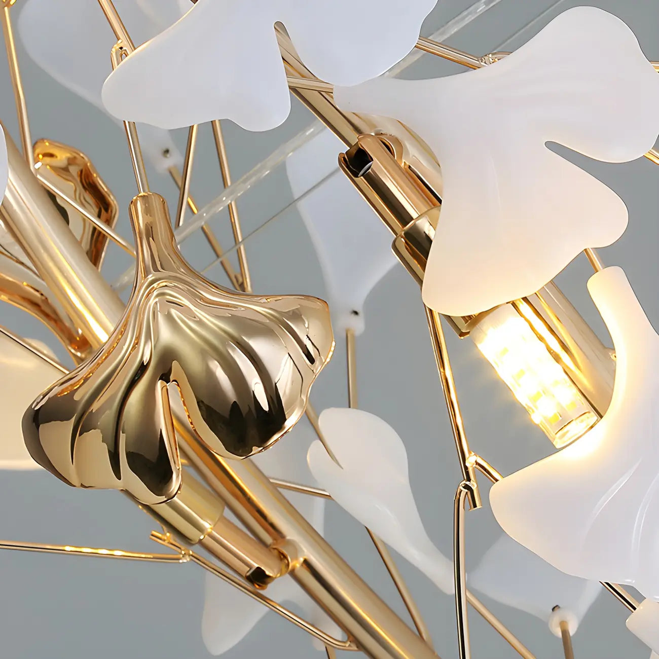 Lampadario da isola moderno regolabile a 8 luci a foglia, bianco