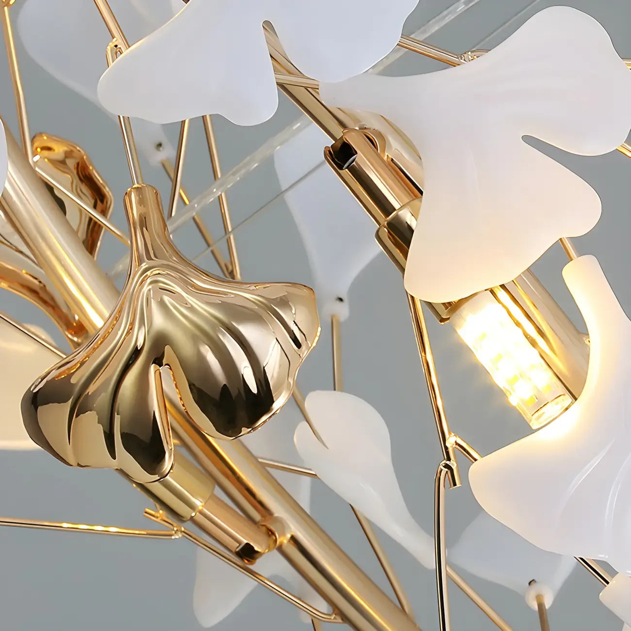 Lampadario da isola moderno regolabile a 8 luci a foglia, bianco