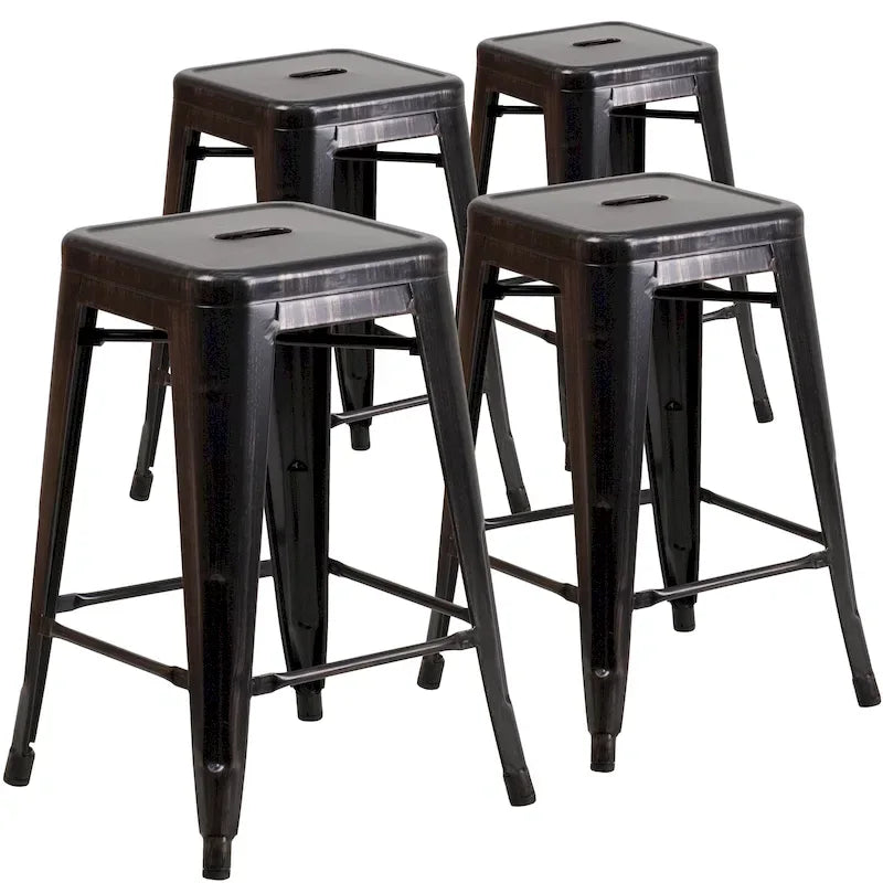 Set di 4 Sgabelli in Metallo Senza Schienale da 61 cm per Interni/Esterni, con Seduta Quadrata
