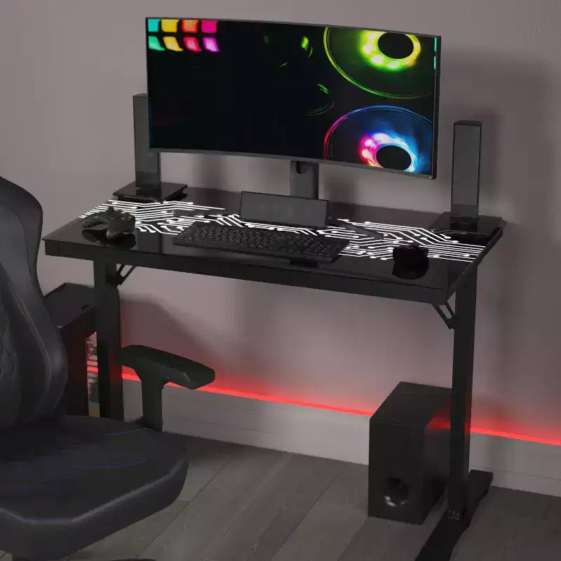 Bureau de jeu à LED à couleur changeante inspiré d'un circuit imprimé Emma et Oliver avec télécommande filaire