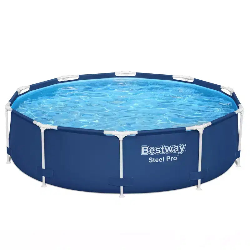 Bestway Steel Pro 10 Foot x 30 Inch Round Framed Above Ground Outdoor Backyard Swimming Pool Set with 330 GPH Filter Pump, Blue