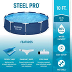 Piscine hors-sol ronde Bestway Steel Pro de 3,05 m x 76 cm avec cadre en acier et pompe de filtration de 1 249 L/h, bleue