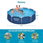Piscine hors-sol ronde Bestway Steel Pro de 3,05 m x 76 cm avec cadre en acier et pompe de filtration de 1 249 L/h, bleue