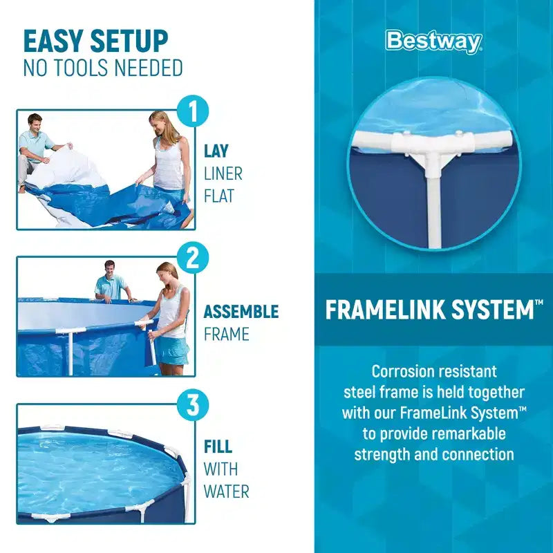 Piscine hors-sol ronde Bestway Steel Pro de 3,05 m x 76 cm avec cadre en acier et pompe de filtration de 1 249 L/h, bleue