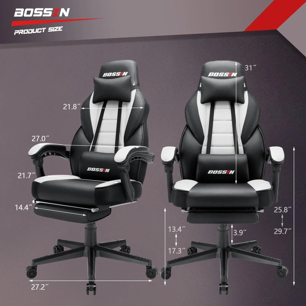 Chaise de jeu BOSSIN style racing, chaise de jeu grande taille supportant jusqu'à 136 kg (300 lbs), dossier haut, chaise d'ordinateur