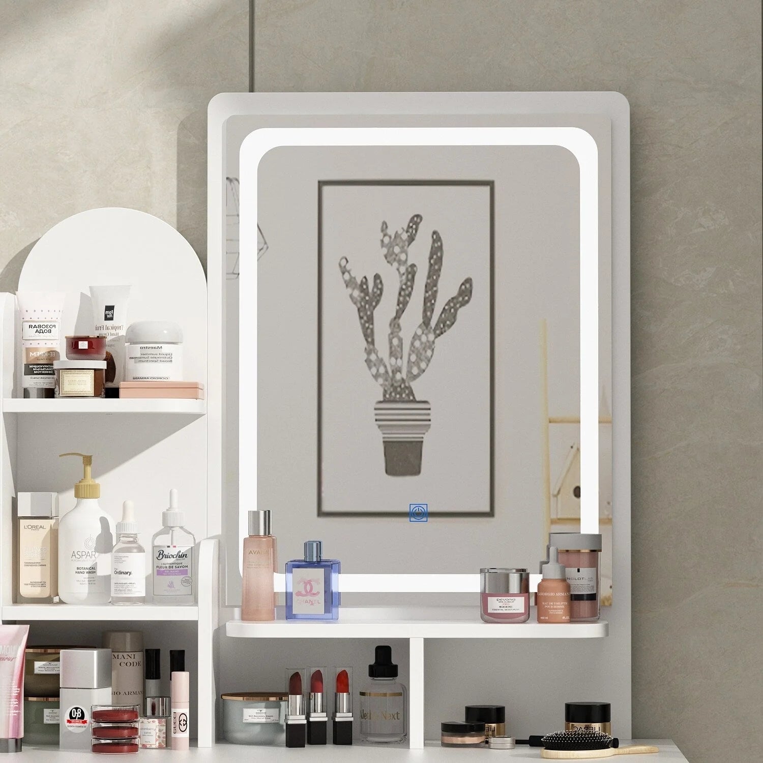 Ensemble coiffeuse avec lumière LED, miroir et tabouret