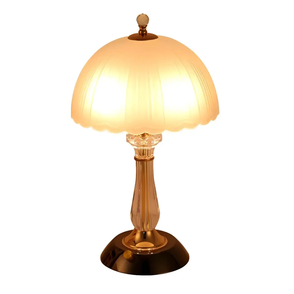 Lampe de table élégante en verre blanc et métal en forme de parapluie