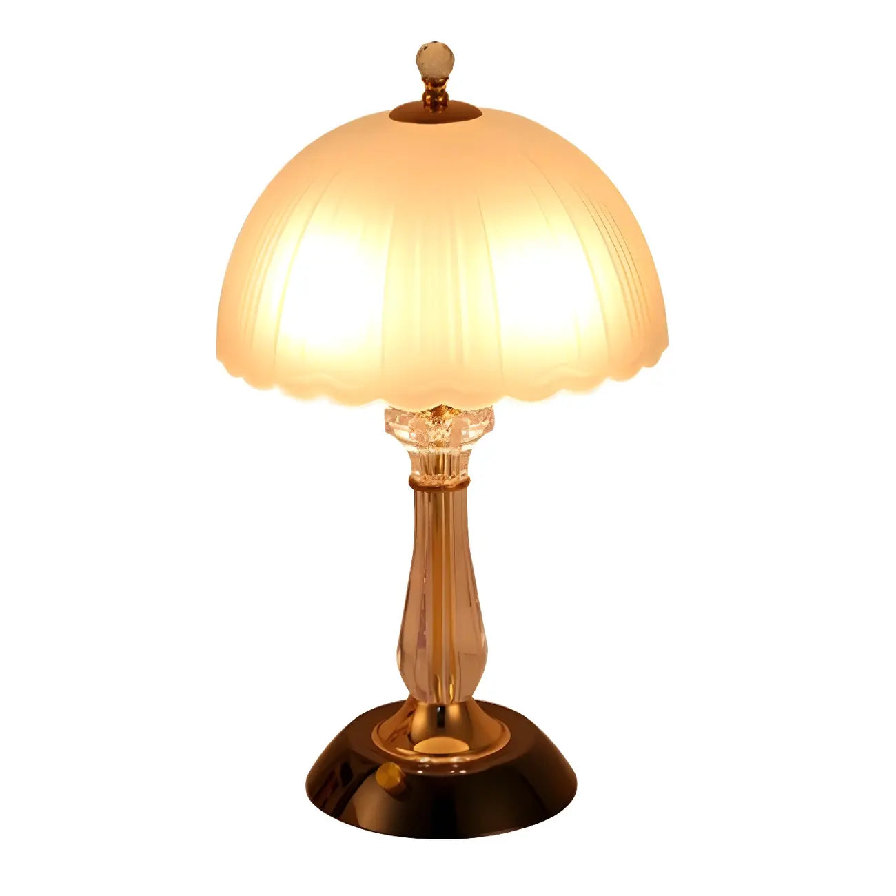 Lampe de table élégante en verre blanc et métal en forme de parapluie