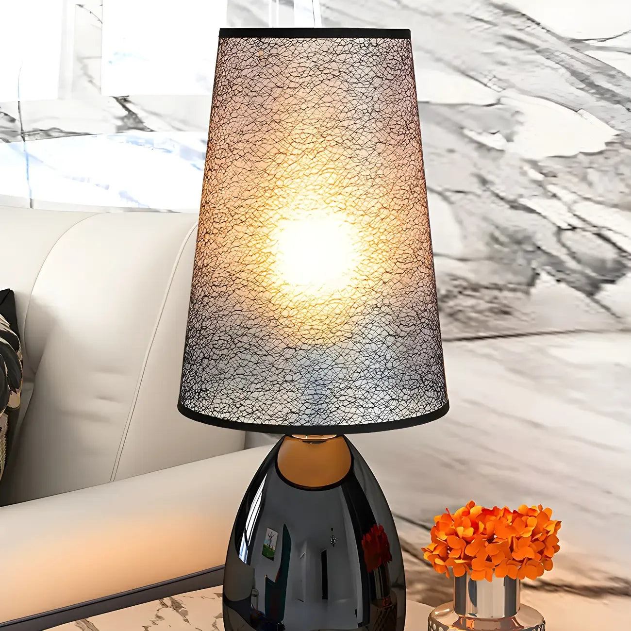 Lampe de table tactile LED élégante en tissu noir pour chambre à coucher