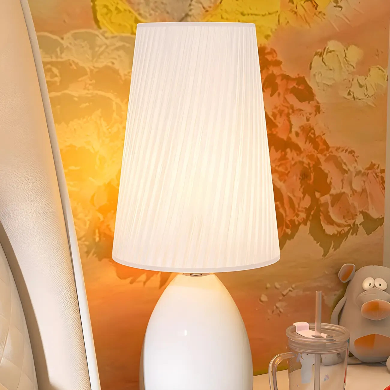 Lampe de table tactile LED élégante en tissu noir pour chambre à coucher