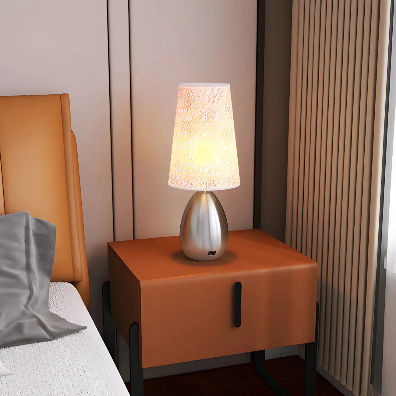 Lampe de table tactile LED élégante en tissu noir pour chambre à coucher