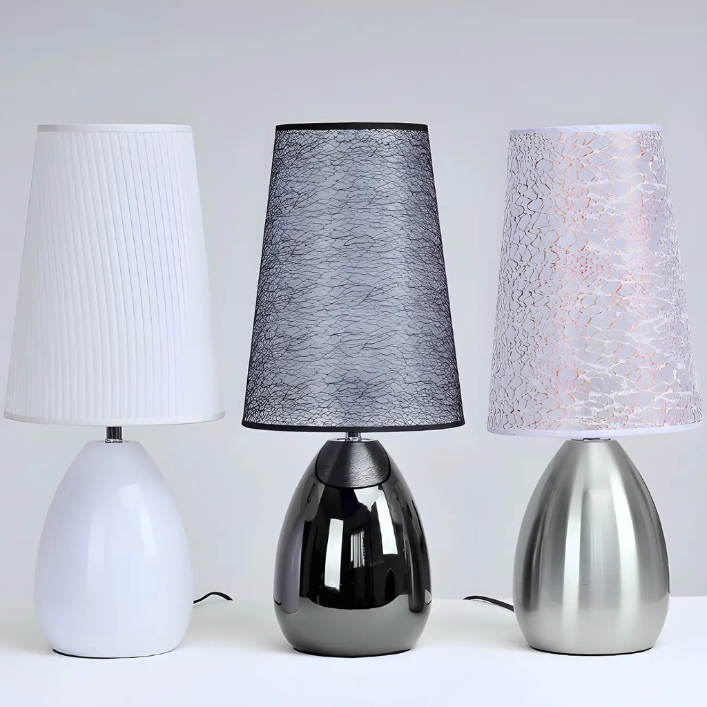 Lampe de table tactile LED élégante en tissu noir pour chambre à coucher