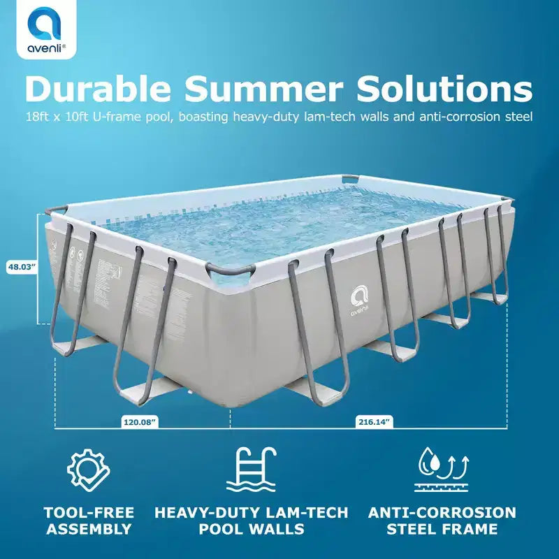 Piscine rectangulaire hors-sol à cadre en acier JLeisure 17776 de 18 x 10 pieds