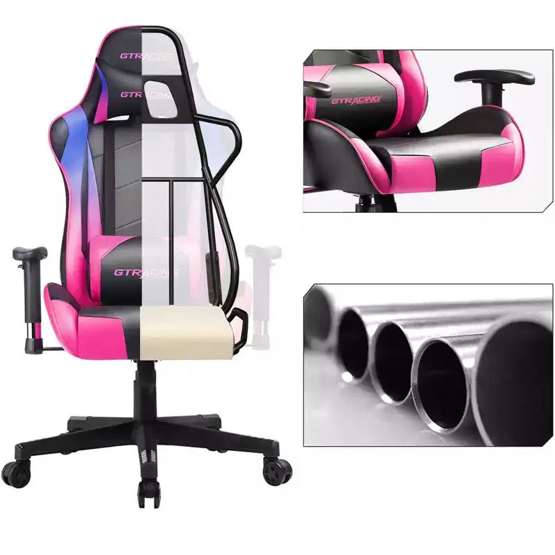 Chaise de Bureau Gaming en Cuir PU avec Appuie-tête et Coussin Lombaire Ajustables - GTRACING