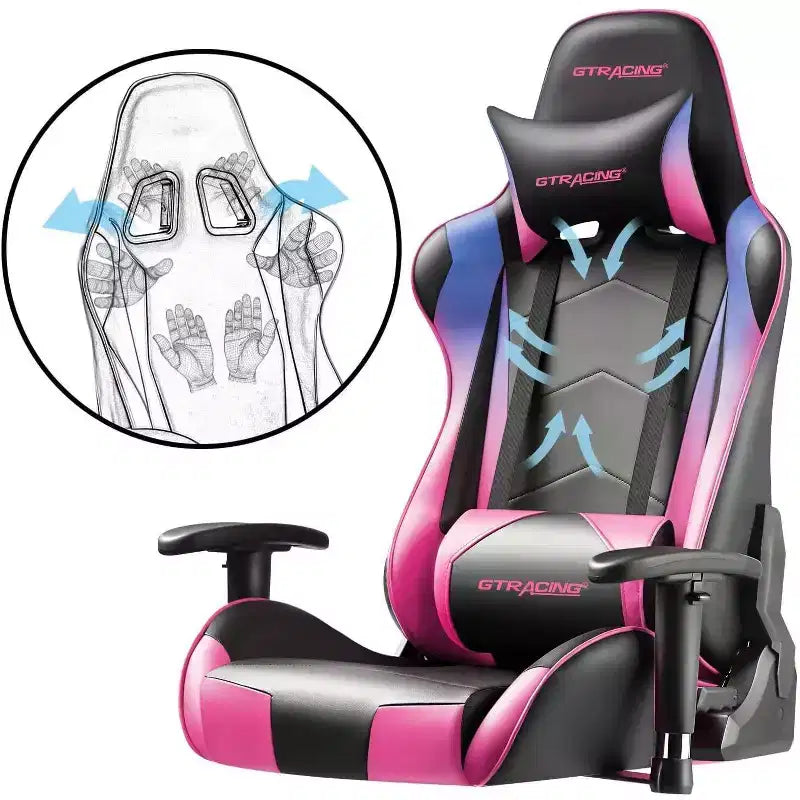 Chaise de Bureau Gaming en Cuir PU avec Appuie-tête et Coussin Lombaire Ajustables - GTRACING
