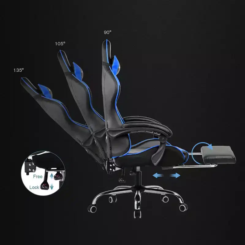 Sedia da Gaming con Poggiapiedi e Cuscino Massaggiante Lombare Ergonomico in Pelle PU - GTRACING