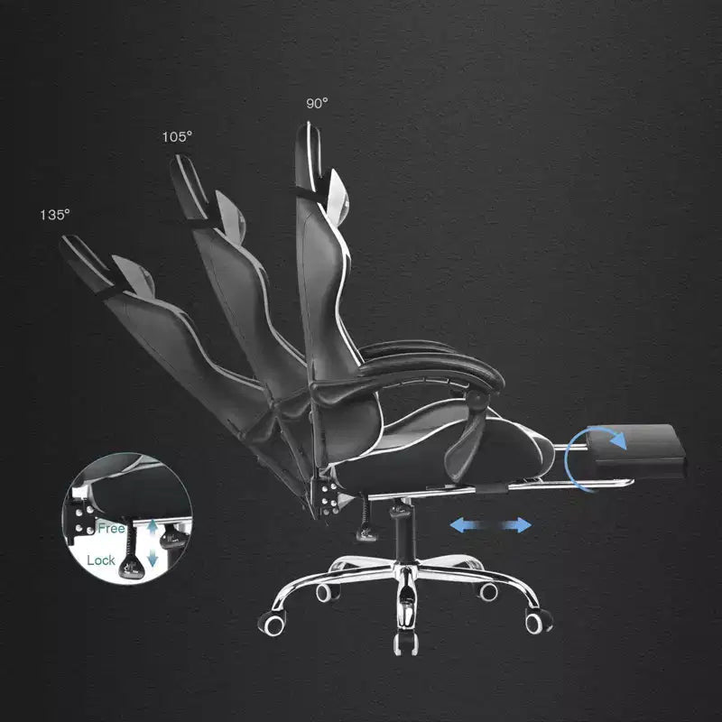 Sedia da Gaming con Poggiapiedi e Cuscino Massaggiante Lombare Ergonomico in Pelle PU - GTRACING