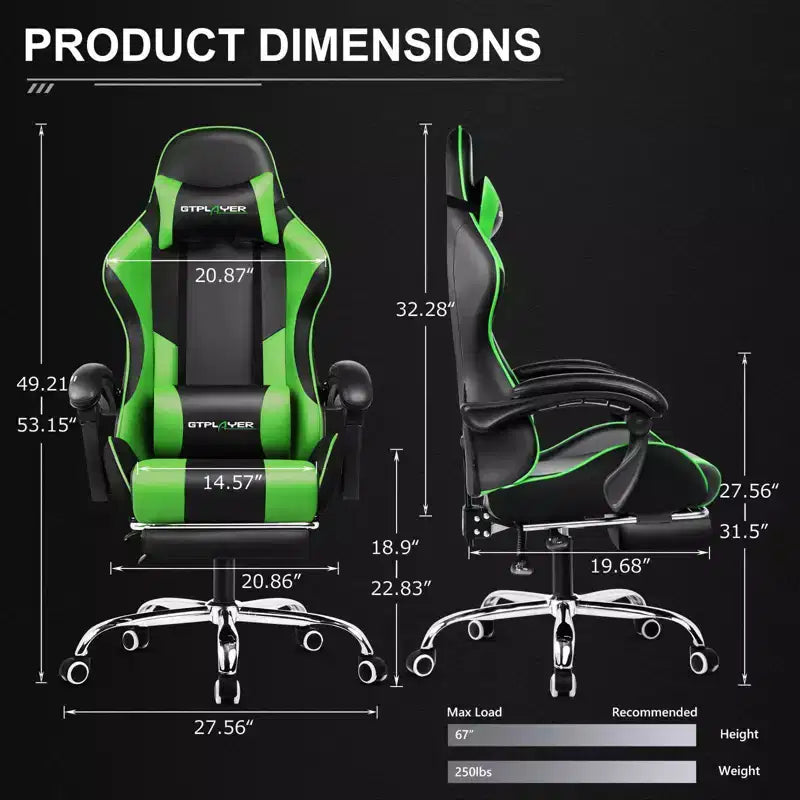 Sedia da Gaming con Poggiapiedi e Cuscino Massaggiante Lombare Ergonomico in Pelle PU - GTRACING