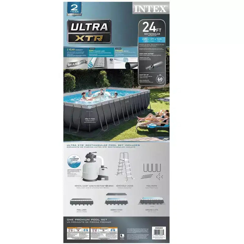 Piscine hors-sol rectangulaire Intex Ultra XTR avec pompe à filtre à sable 7,32 x 3,66 x 1,32 m