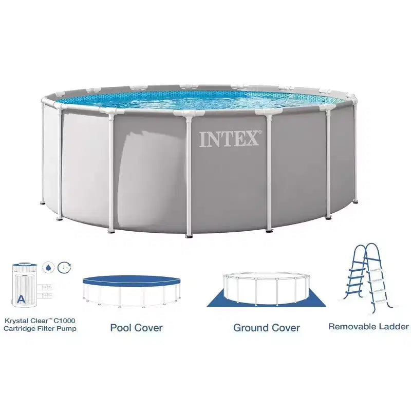 Intex 15-FT X 48-IN Prism Frame Swimming Pool Set w/ Ladder, Cover & Pump