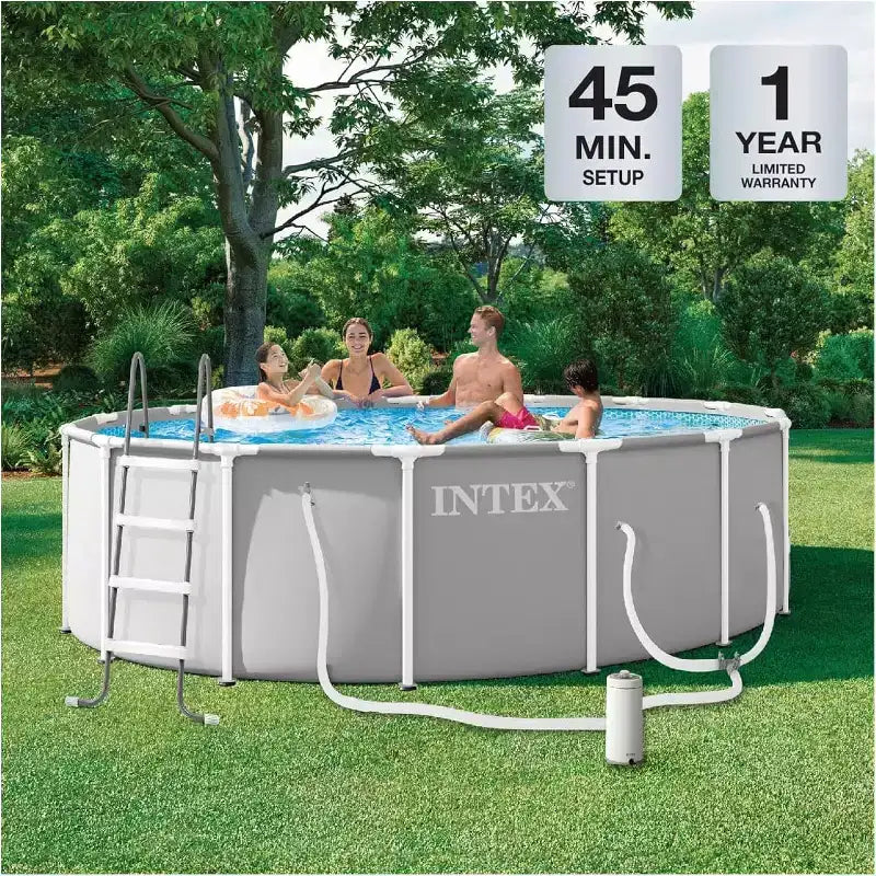 Kit Piscine Tubulaire Intex Prism Frame 4,57 x 1,22 m avec Échelle, Bâche et Pompe