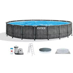 Intex 18ft x 48in Greywood Prism Steel Frame Pool Set with Cover, Ladder, Pump