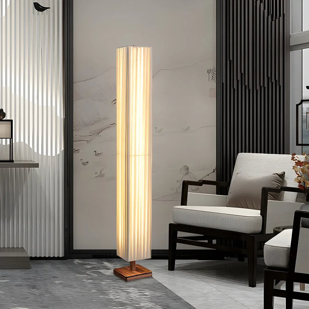Lampadaire moderne en bois avec colonne et LED 3 couleurs pour salon