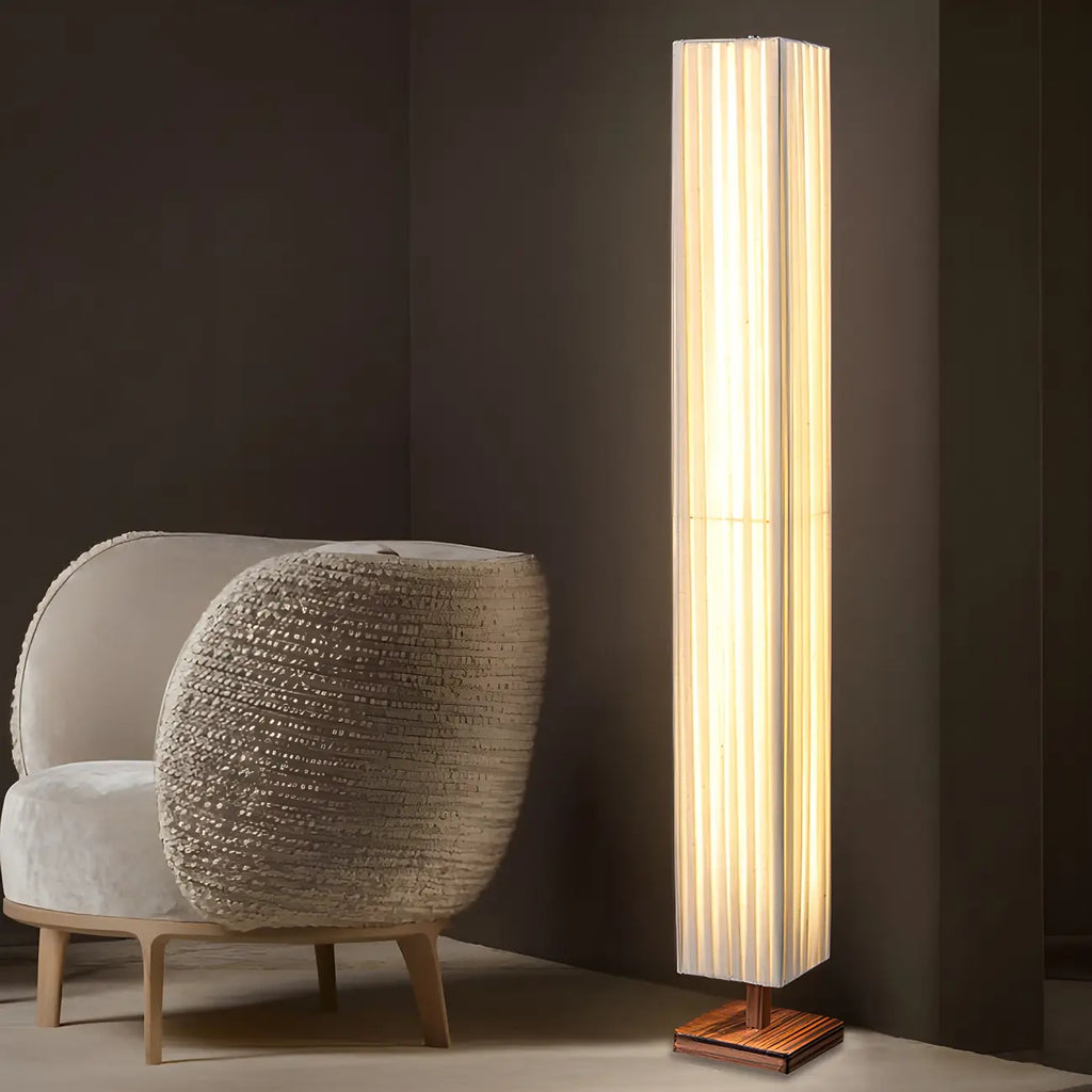 Lampadaire moderne en bois avec colonne et LED 3 couleurs pour salon