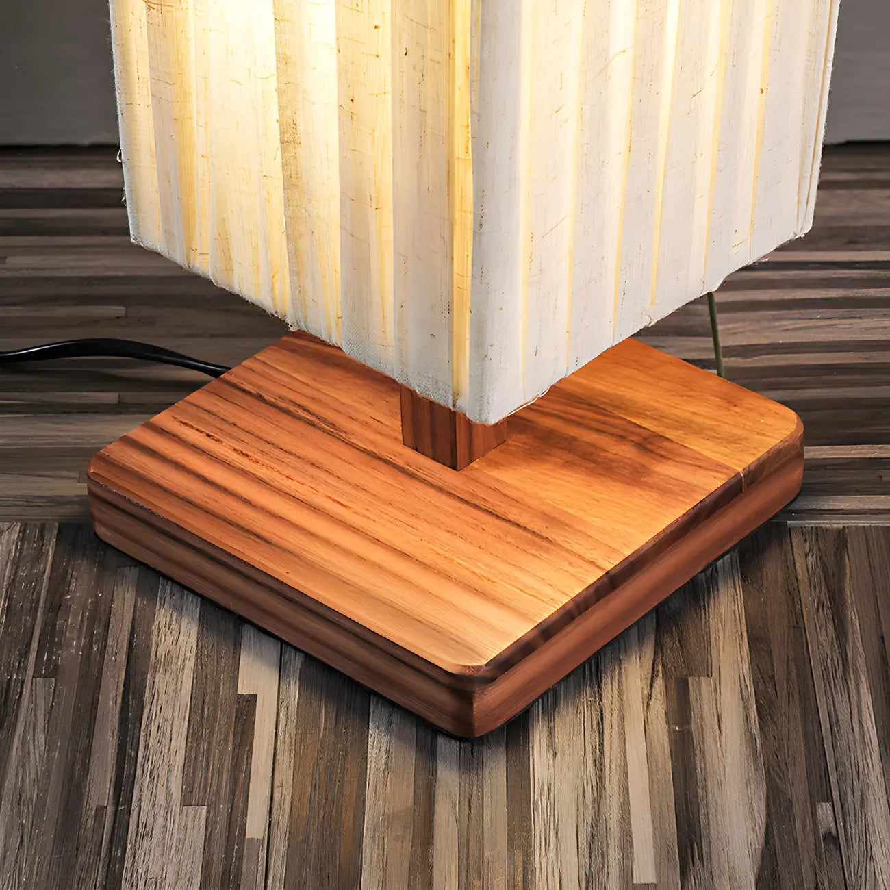 Lampadaire moderne en bois avec colonne et LED 3 couleurs pour salon