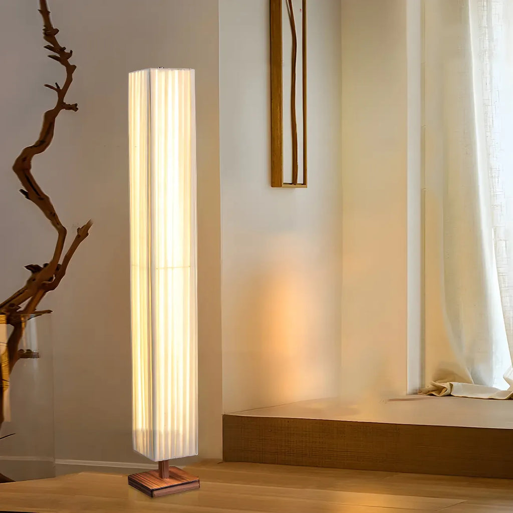Lampadaire moderne en bois avec colonne et LED 3 couleurs pour salon