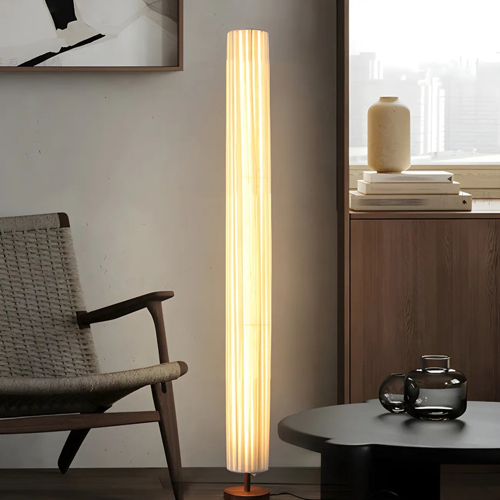 Lampadaire moderne en bois avec colonne et LED 3 couleurs pour salon