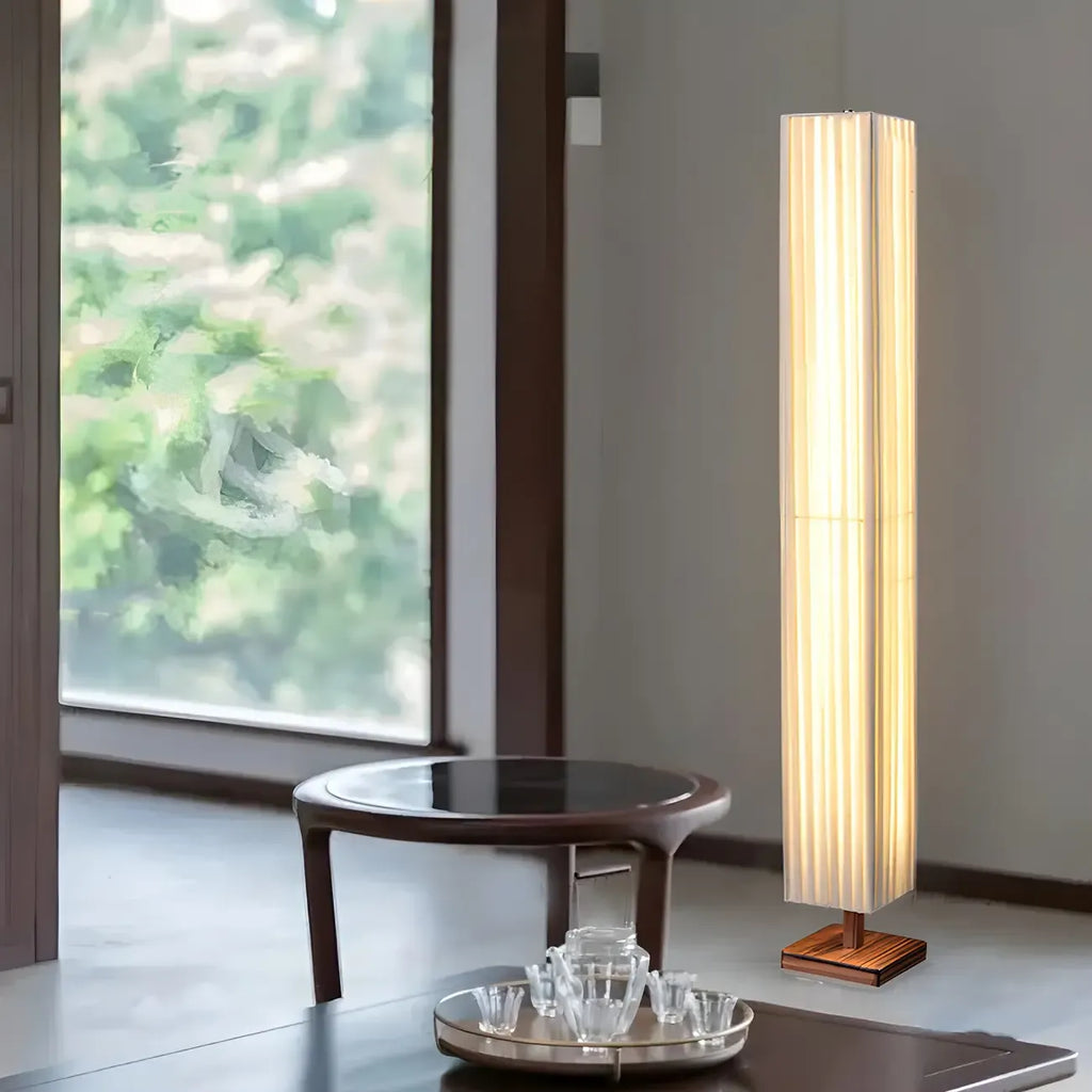 Lampadaire moderne en bois avec colonne et LED 3 couleurs pour salon