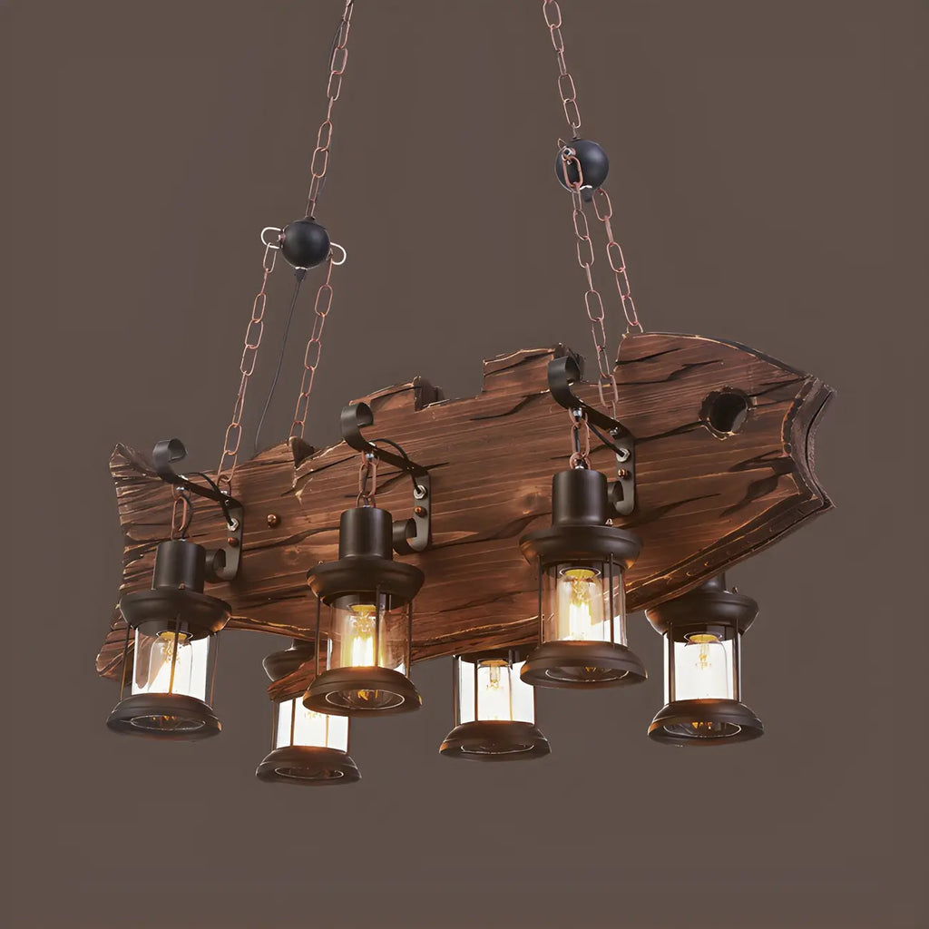 Lustre de plafond en bois brun de style industriel campagnard pour cuisine