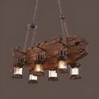Lustre de plafond en bois brun de style industriel campagnard pour cuisine