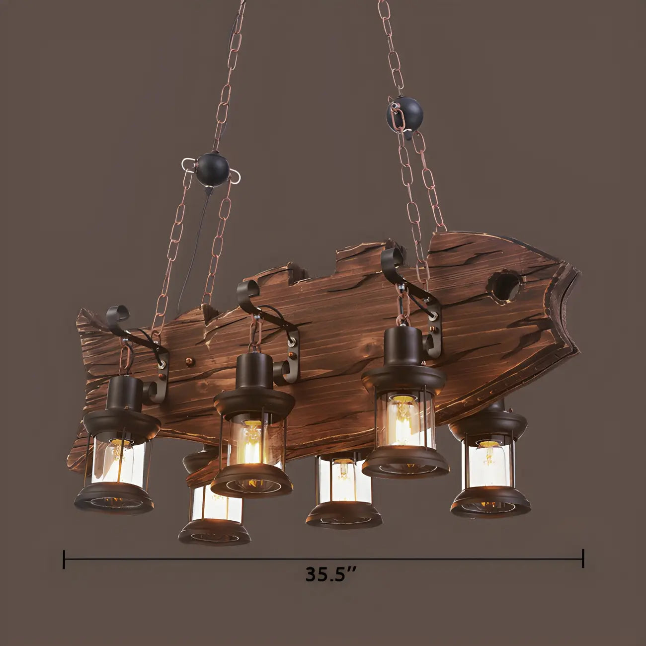 Lustre de plafond en bois brun de style industriel campagnard pour cuisine