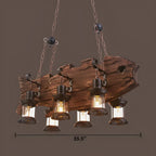 Lustre de plafond en bois brun de style industriel campagnard pour cuisine
