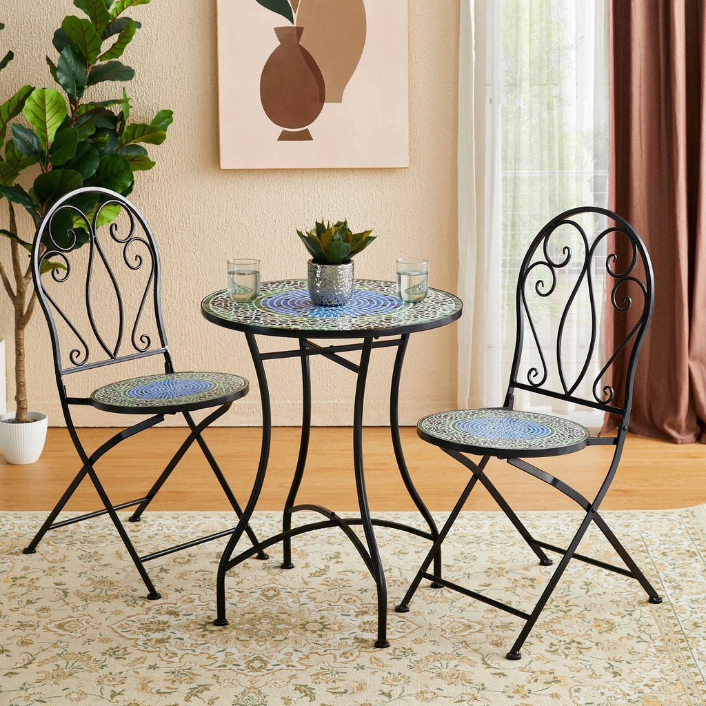 Ensemble bistrot pliant en métal Glitzhome pour extérieur, 3 pièces, table et chaises de patio