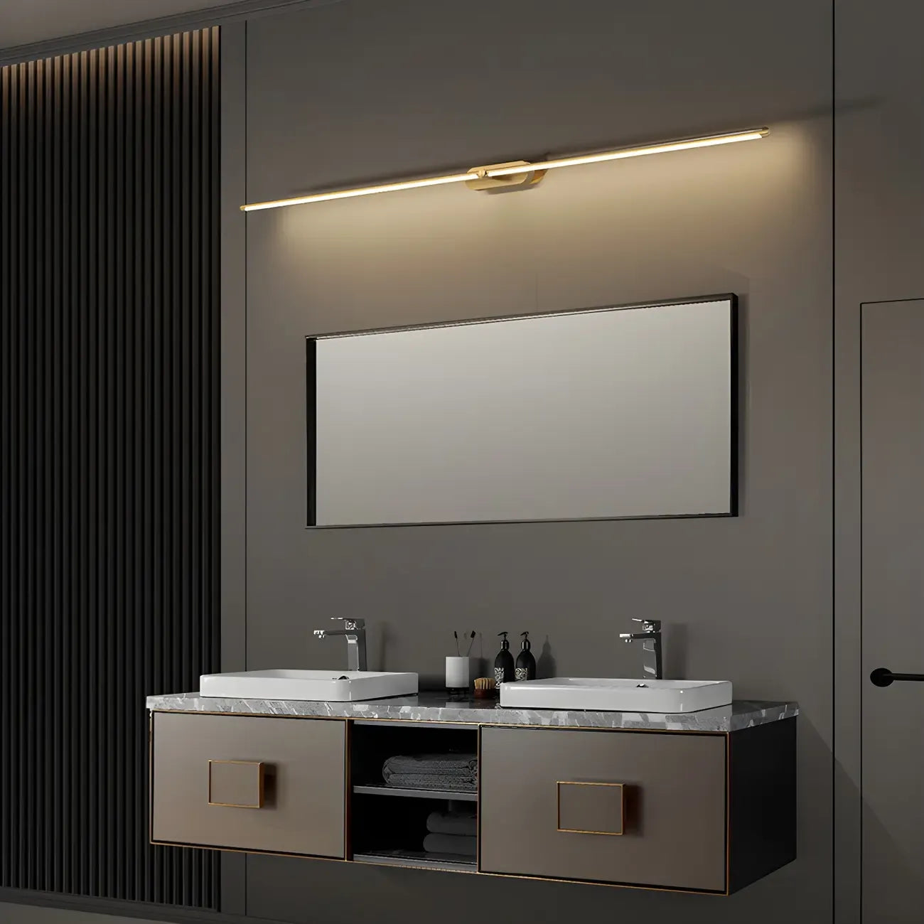 Applique murale moderne en laiton avec LED intégrée pour salle de bain