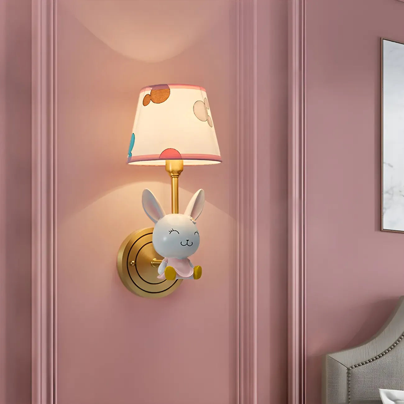 Applique murale LED lapin pour chambre d'enfant avec abat-jour en tissu