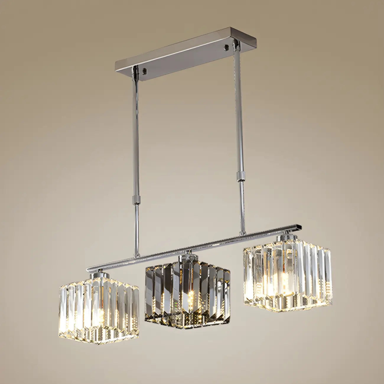 Suspension moderne en verre avec structure métallique pour îlot de cuisine