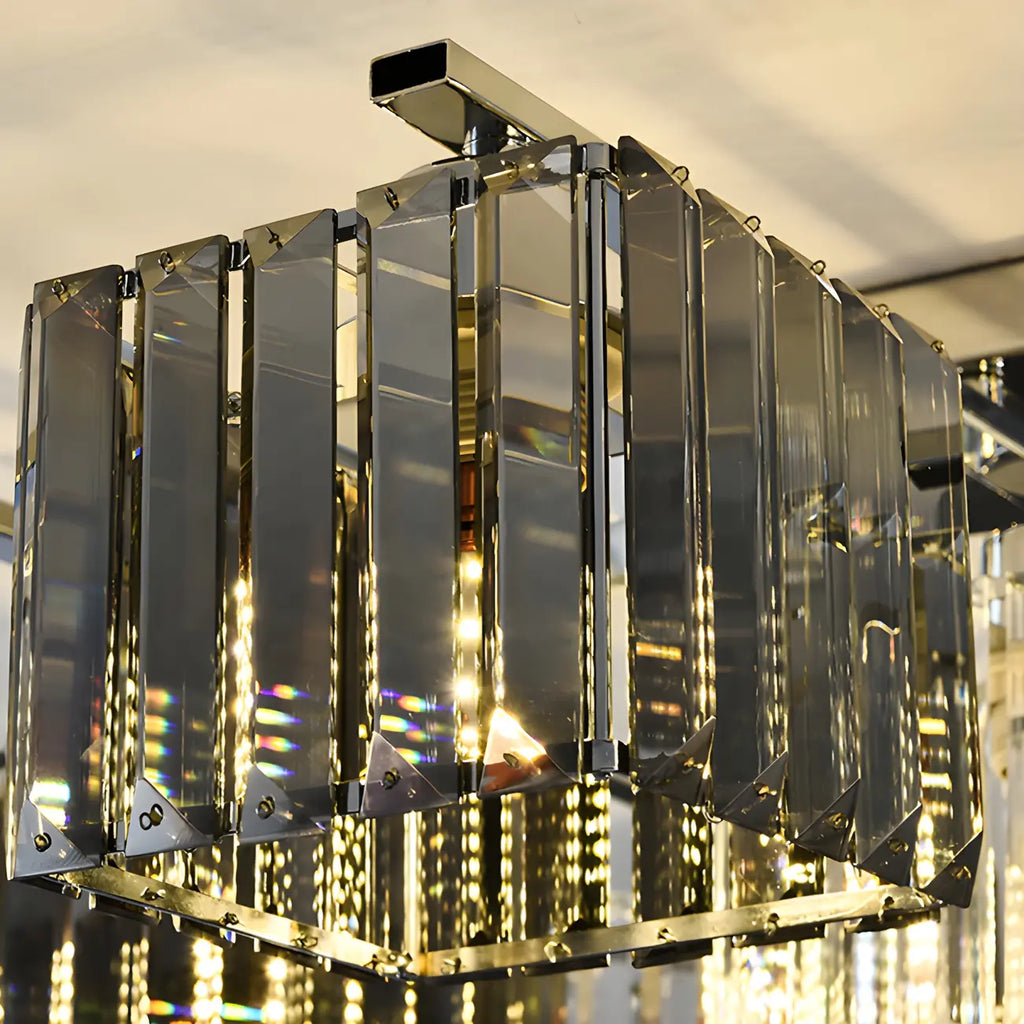 Suspension moderne en verre avec structure métallique pour îlot de cuisine